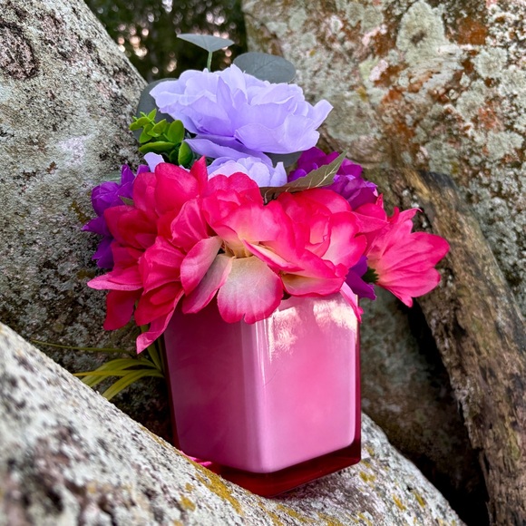 Vintage Pink Milk Glass Vase Square Retro Groovy Flower Decor Accessory Trendy - Picture 7 of 17